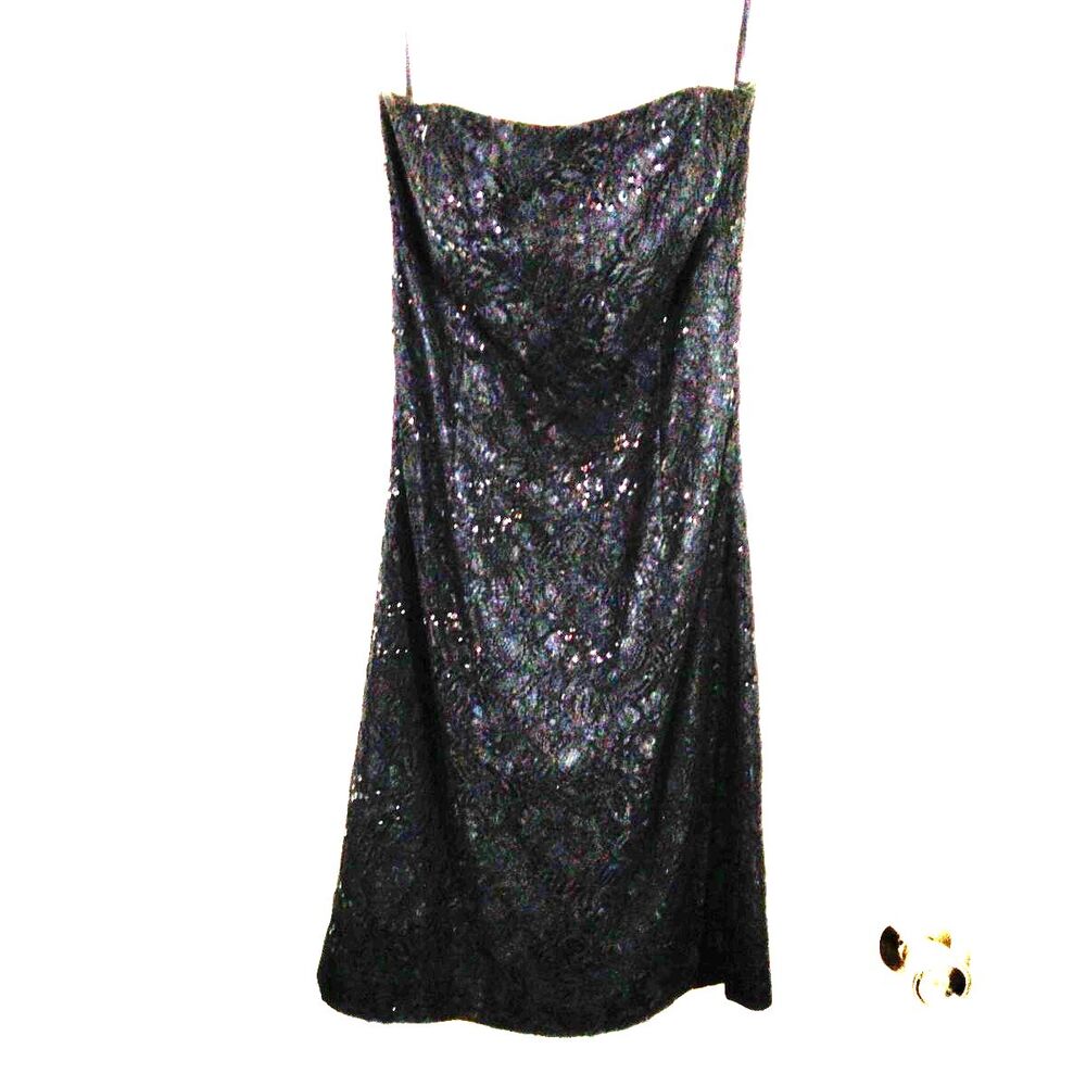 White House Black Market Black Sequin Strapless Cocktail Dress Lace Party - Picture 3 of 9